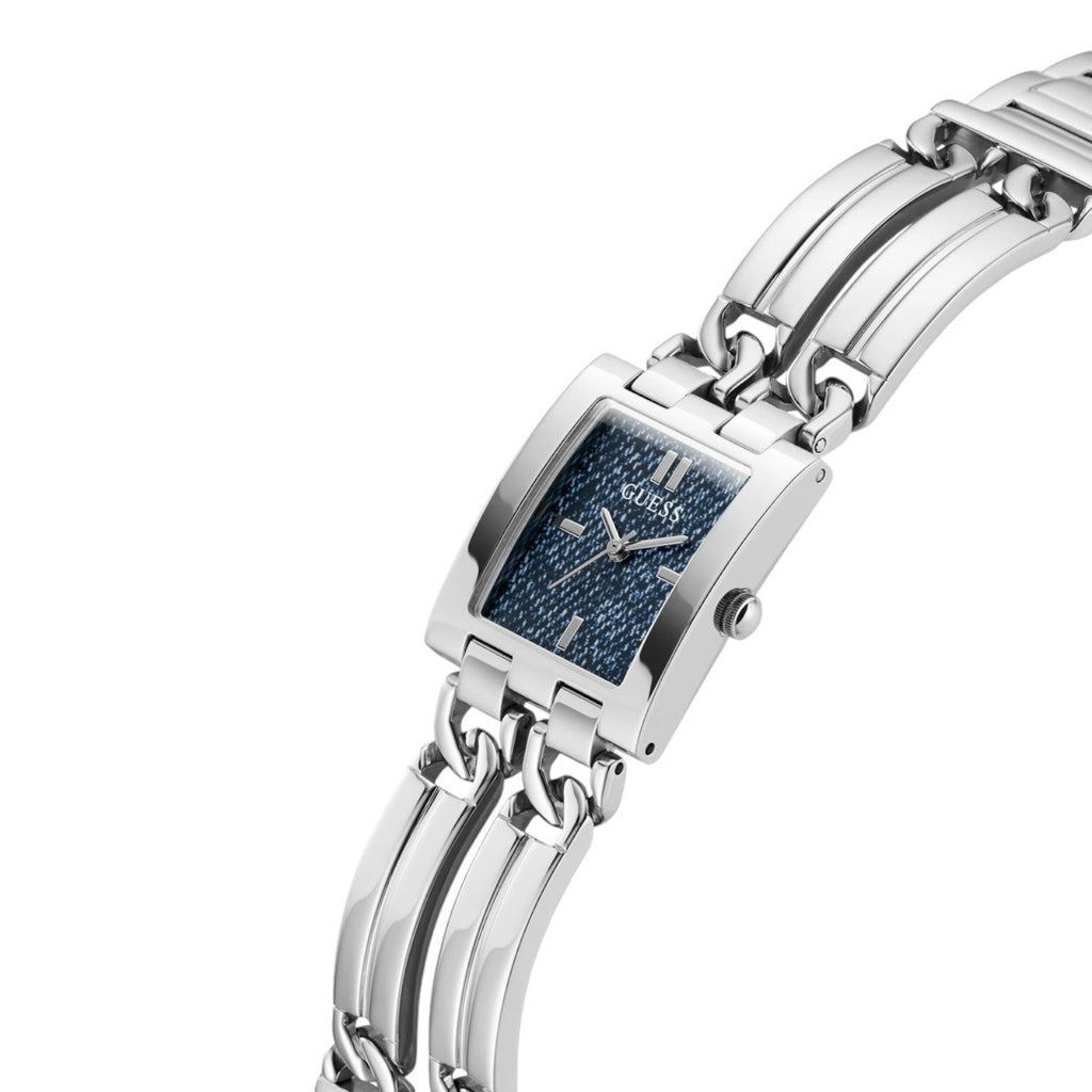 Guess GW0807L1 Silver Tone Rectangular Blue Denim Dial Watch