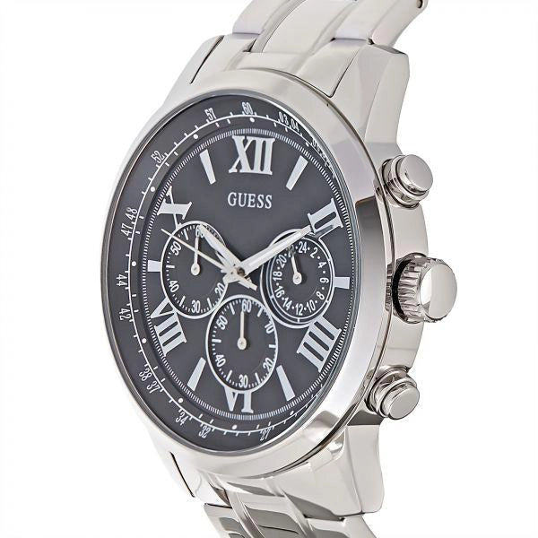 Guess Horizon W0379G1 Silver Tone Black Dial Chronograph Look Watch