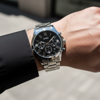 Guess Horizon W0379G1 Silver Tone Black Dial Chronograph Look Watch