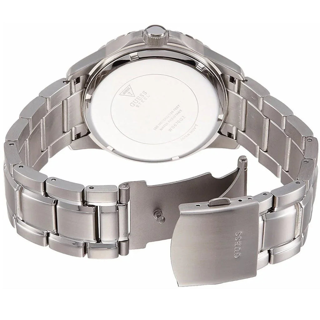 Guess Horizon W0379G3 Silver Tone Blue Dial Chronograph Look Watch