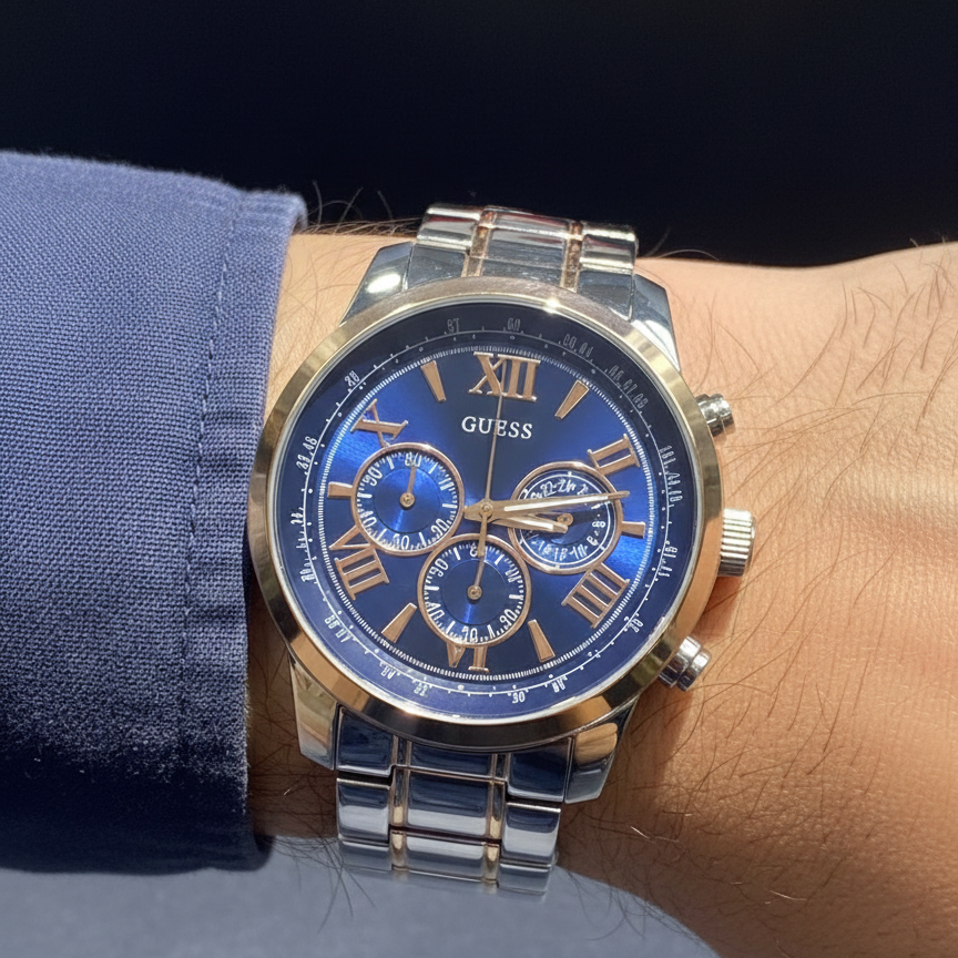 Guess Horizon W0379G7 Two-Tone Silver & Rose Gold Blue Dial Watch