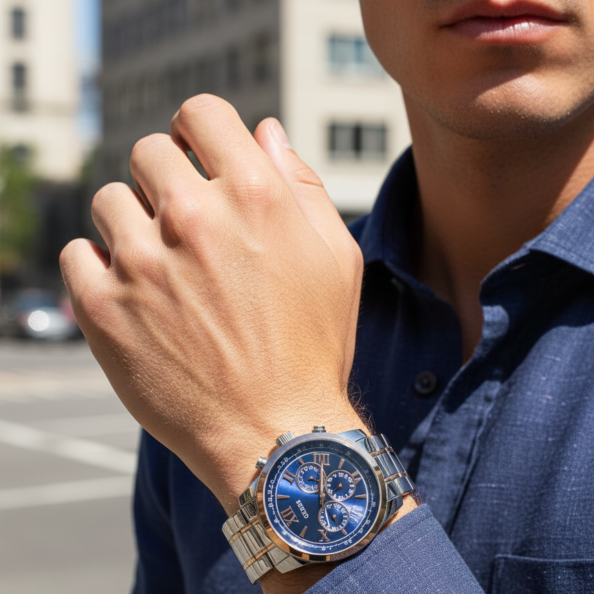 Guess Horizon W0379G7 Two-Tone Silver & Rose Gold Blue Dial Watch