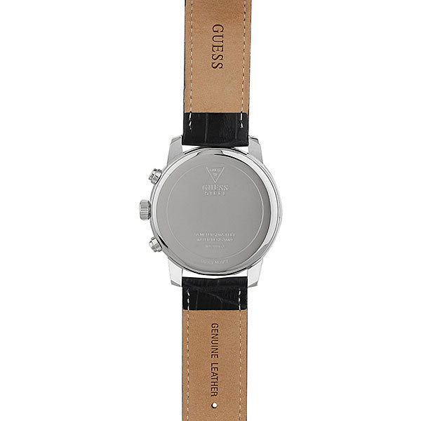 Guess Horizon W0380G3 Silver Tone Case Black Dial Blue Leather Watch