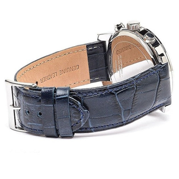 Guess Horizon W0380G3 Silver Tone Case Black Dial Blue Leather Watch
