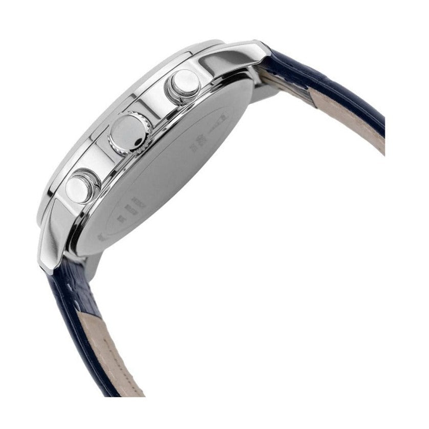 Guess Horizon W0380G3 Silver Tone Case Black Dial Blue Leather Watch