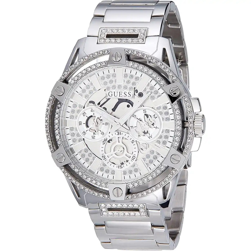 Guess King GW0497G1 Silver Tone Skeleton Crystal Men's Watch