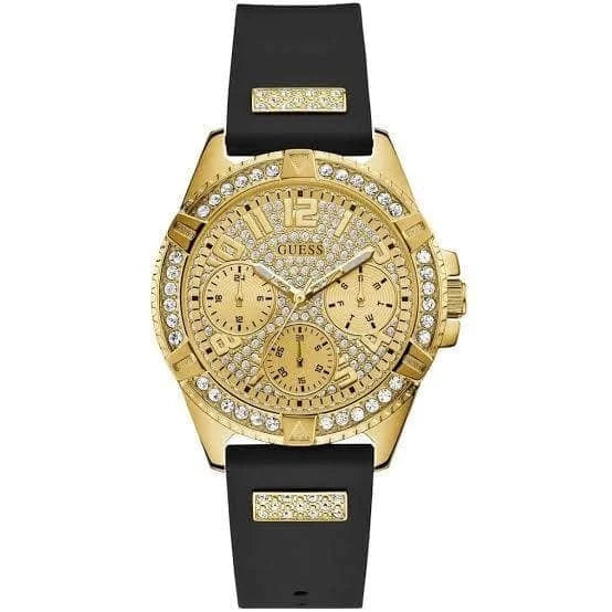 ساعة Guess Lady Frontier W1160L1 ذهبية ومطاطية سوداء