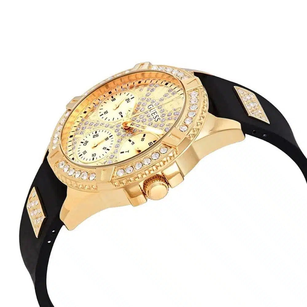 ساعة Guess Lady Frontier W1160L1 ذهبية ومطاطية سوداء