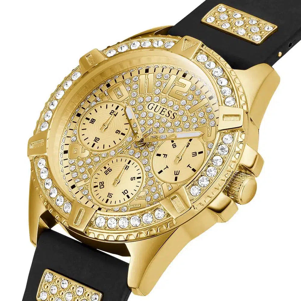 ساعة Guess Lady Frontier W1160L1 ذهبية ومطاطية سوداء