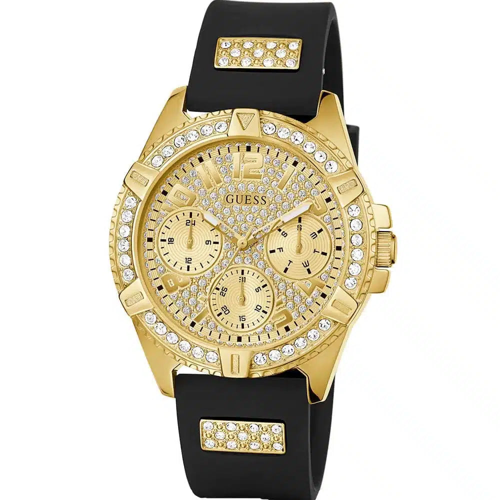 ساعة Guess Lady Frontier W1160L1 ذهبية ومطاطية سوداء
