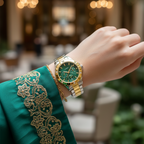 ساعة يد نسائية guess mist طراز GW0723L1 بلونين فضي وذهبي مع مينا أخضر