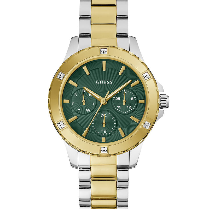 ساعة يد نسائية guess mist طراز GW0723L1 بلونين فضي وذهبي مع مينا أخضر