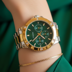 ساعة يد نسائية guess mist طراز GW0723L1 بلونين فضي وذهبي مع مينا أخضر