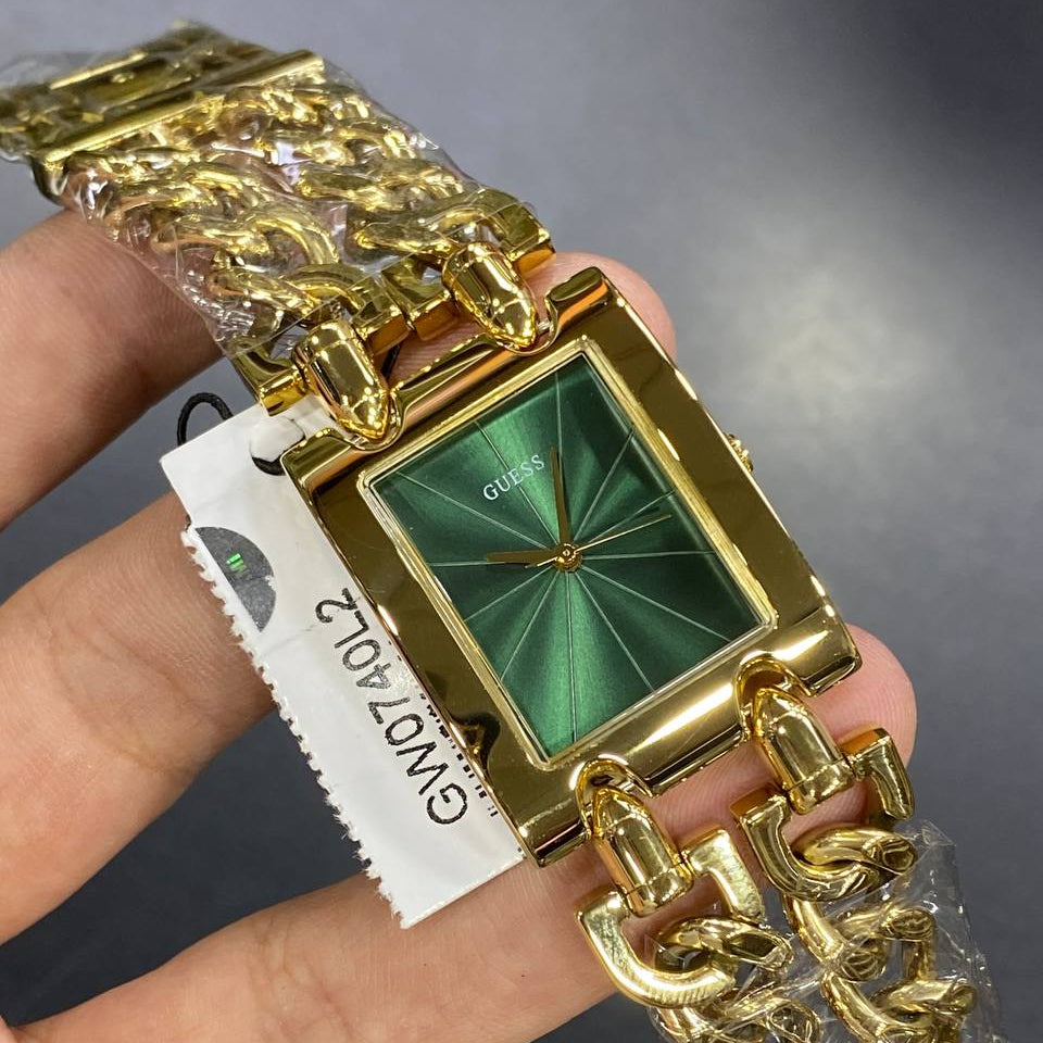 Guess Mod Heavy Metal GW0740L2 Gold Tone Emerald Green Dial Chain Watch