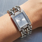 Guess Mod Heavy Metal W1121L1 Silver Tone Chain Bracelet Crystal Bezel Watch