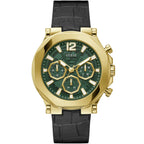 Guess Momentum GW0492G3 Gold Tone Green Dial Black Leather Strap Watch