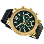 Guess Momentum GW0492G3 Gold Tone Green Dial Black Leather Strap Watch