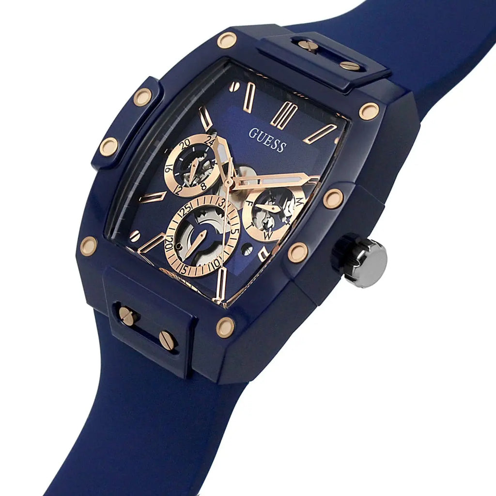 Guess Phoenix GW0203G7 Blue Polycarbonate Rose Gold Rubber Watch