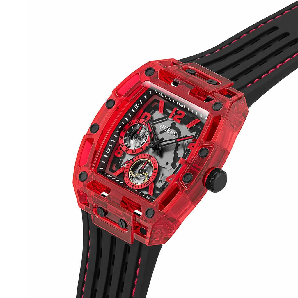 Guess Phoenix GW0499G4 Red Transparent Case Black Silicone Multifunction Watch