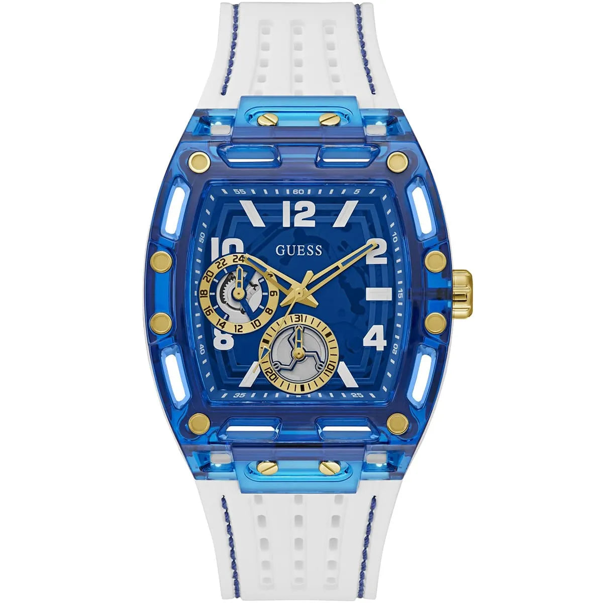 Guess Phoenix GW0499G6 Blue Transparent Case White Silicone Multifunction Watch