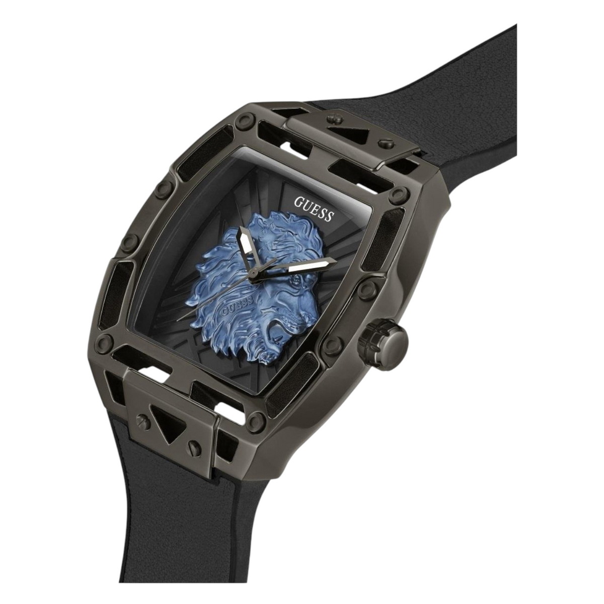 Guess Phoenix Lion Head GW0595G2 Black Case Blue Lion Black Silicone Watch