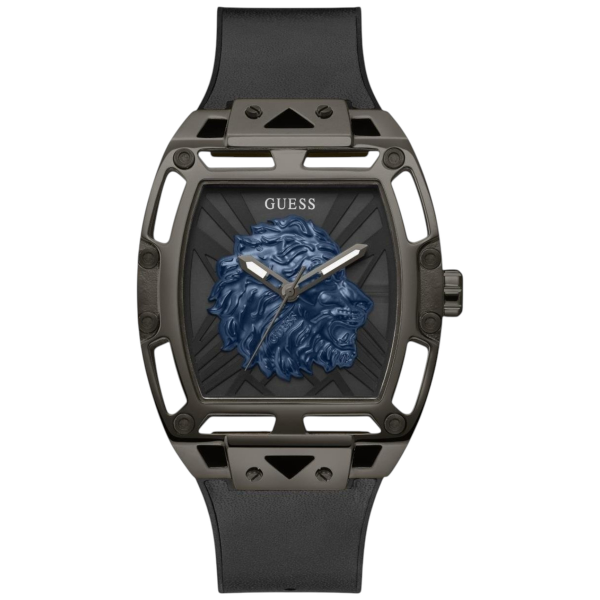 Guess Phoenix Lion Head GW0595G2 Black Case Blue Lion Black Silicone Watch