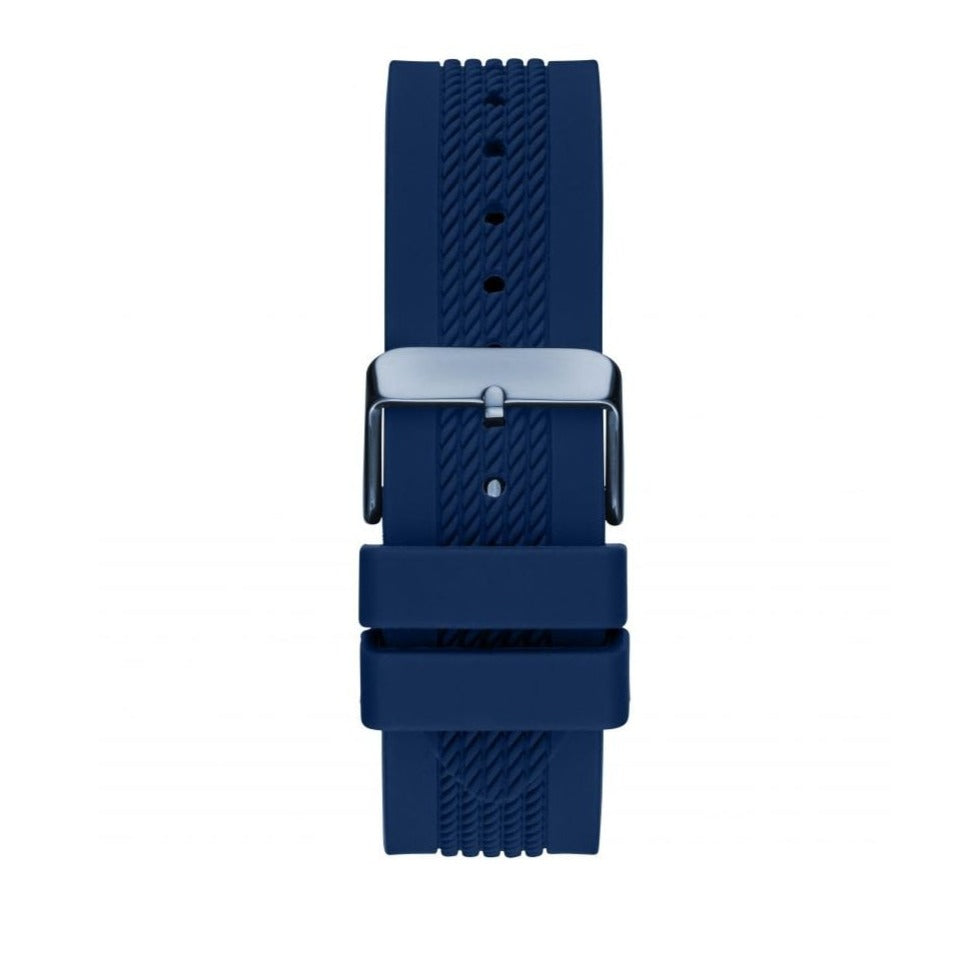 Guess Rig GW0051G4 Silver Tone Case Blue Rubber Strap Watch