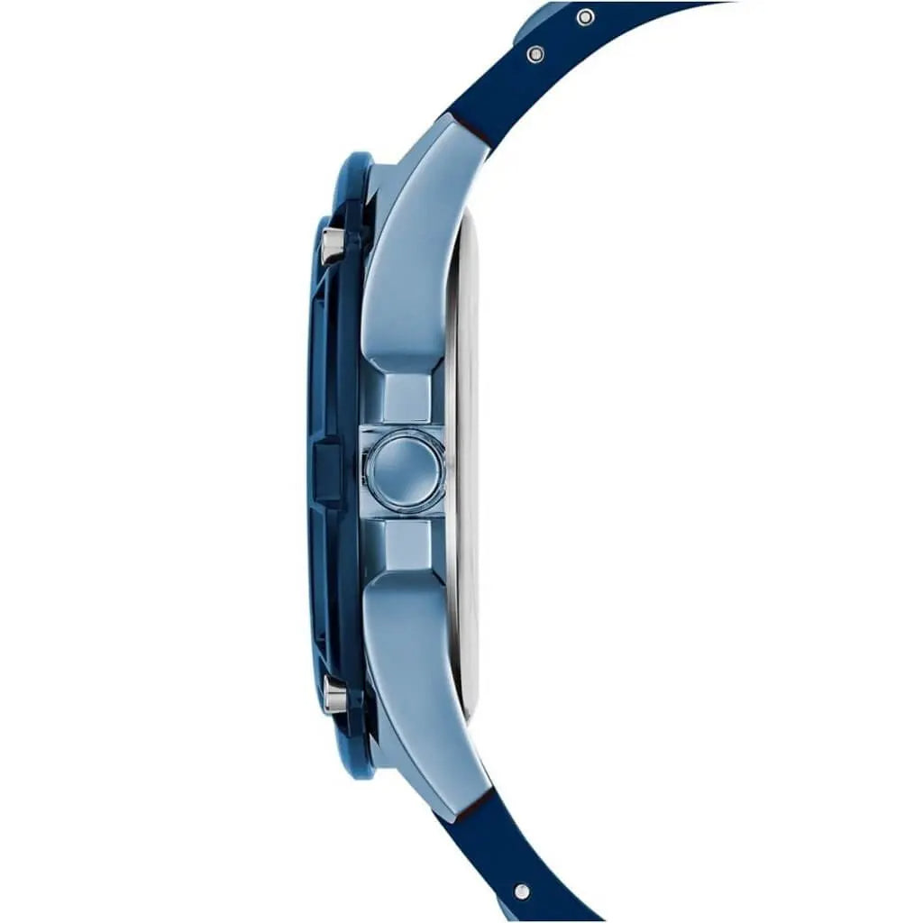 Guess Rig GW0051G4 Silver Tone Case Blue Rubber Strap Watch
