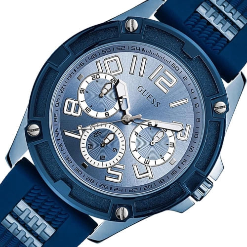 Guess Rig GW0051G4 Silver Tone Case Blue Rubber Strap Watch