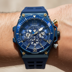 Guess Treasure GW0443G1 Blue Tone Skeleton Dial Blue Rubber Watch