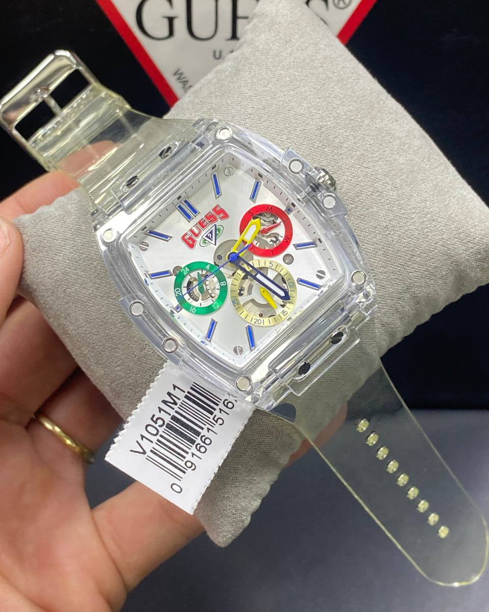 Guess Originals Phoenix V1051M1 Clear Transparent Case White Dial Multicolor Watch
