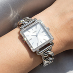 Guess Vanity W1030L1 Silver Tone Square Case Crystal Bezel Ladies Watch
