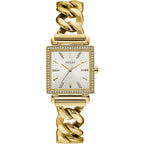 ساعة يد نسائية Guess Vanity W1030L2 بإطار مربع ذهبي وكريستال