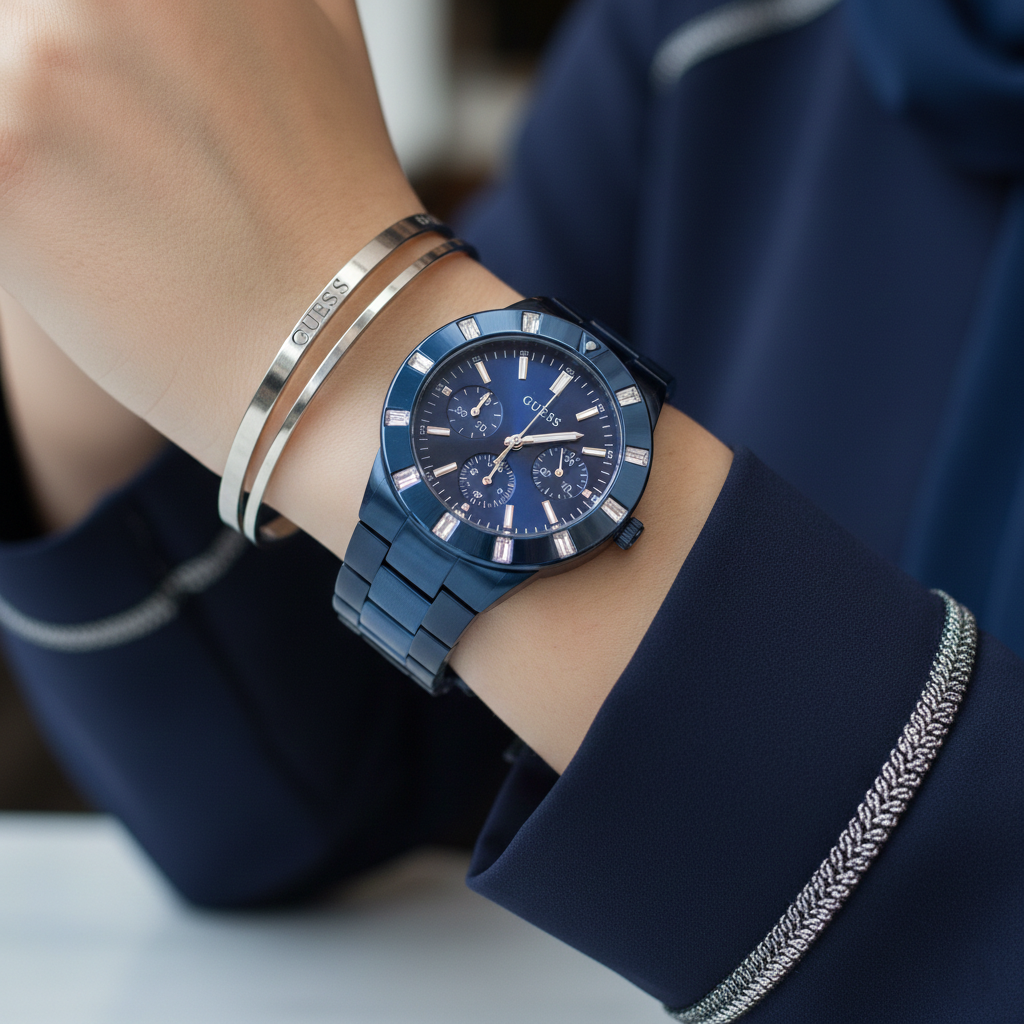 Guess W0027L3 Glisten Blue Ion-Plated Crystal Bezel Women's Watch