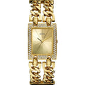 Guess W0072L1 Gold Rectangular Case Chain Bracelet Crystal Bezel Women's Watch