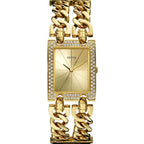 Guess W0072L1 Gold Rectangular Case Chain Bracelet Crystal Bezel Women's Watch