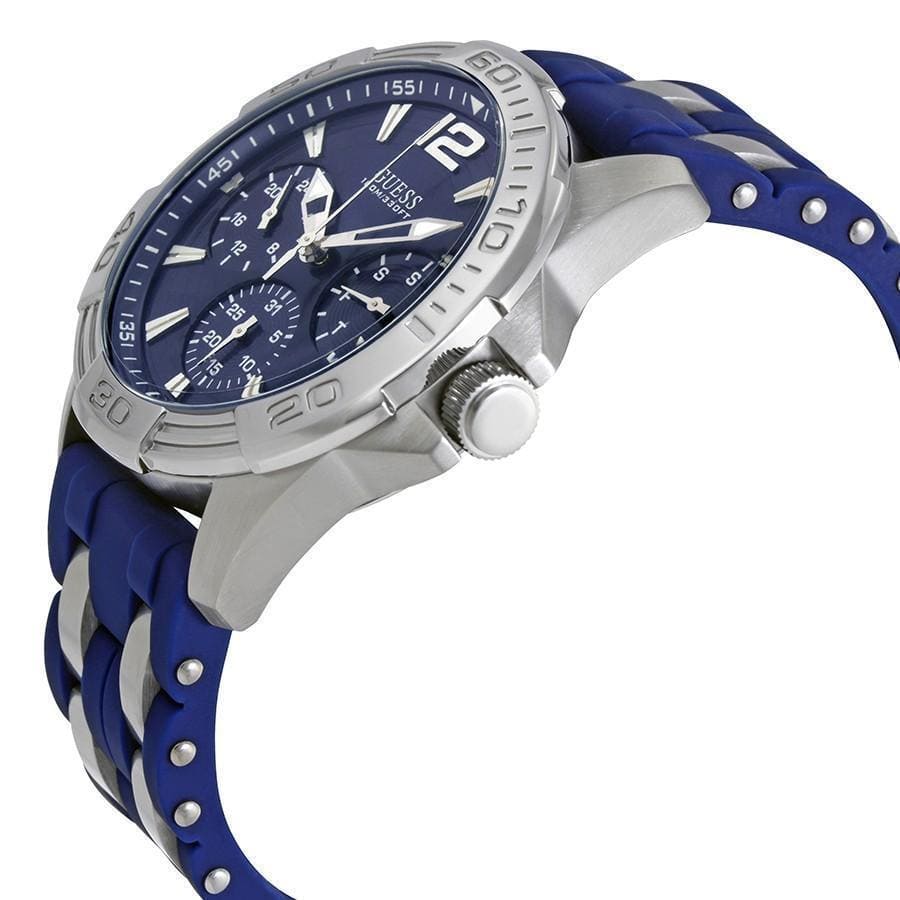 Guess Oasis W0366G2 Men's Silver & Blue Rubber Strap Watch