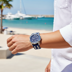 Guess Oasis W0366G2 Men's Silver & Blue Rubber Strap Watch