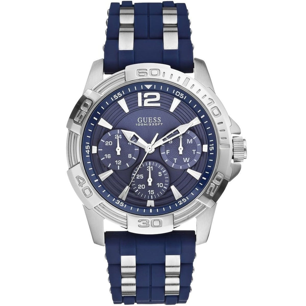 Guess Oasis W0366G2 Men's Silver & Blue Rubber Strap Watch