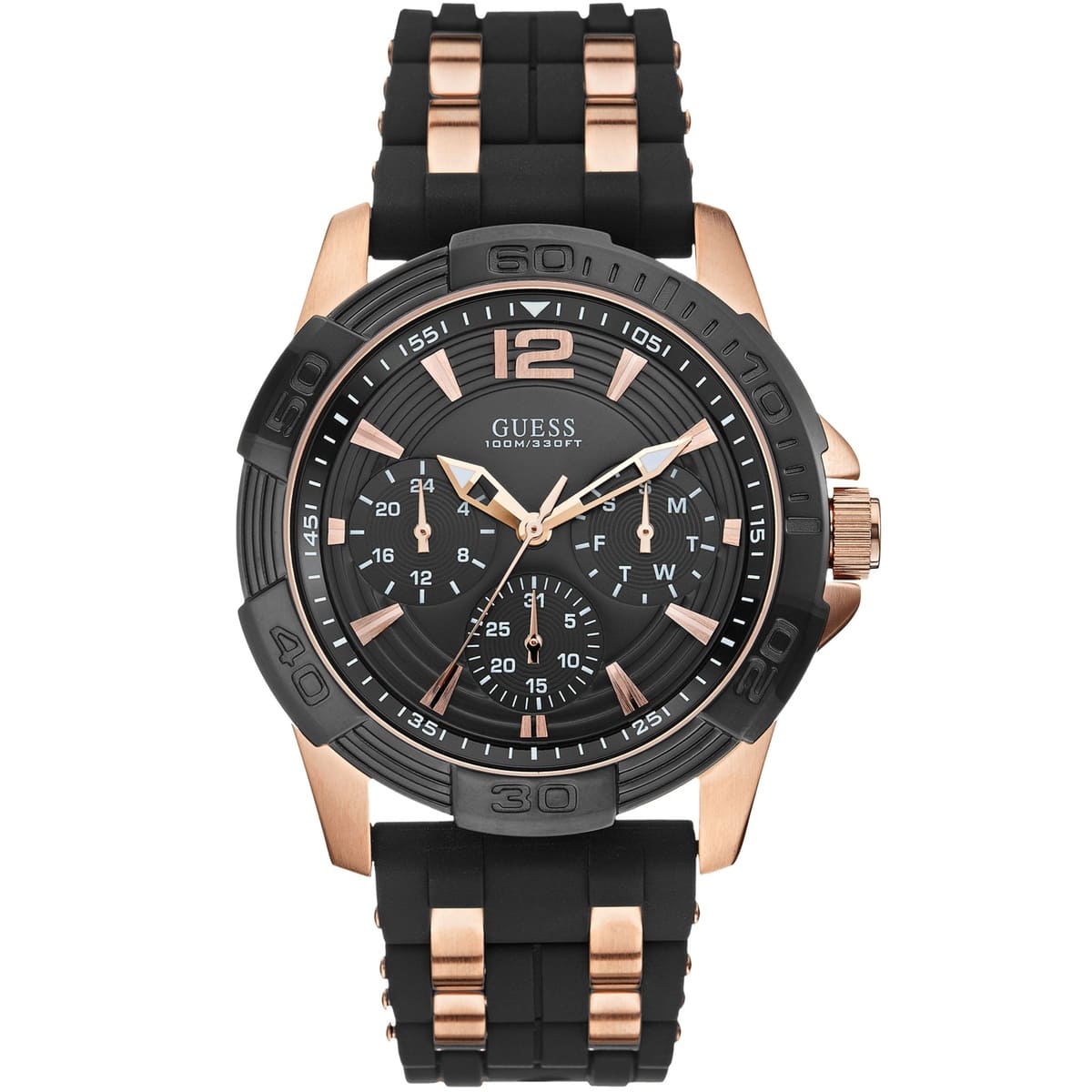 Guess Oasis W0366G3 Men's Black & Gold Rubber Strap Watch