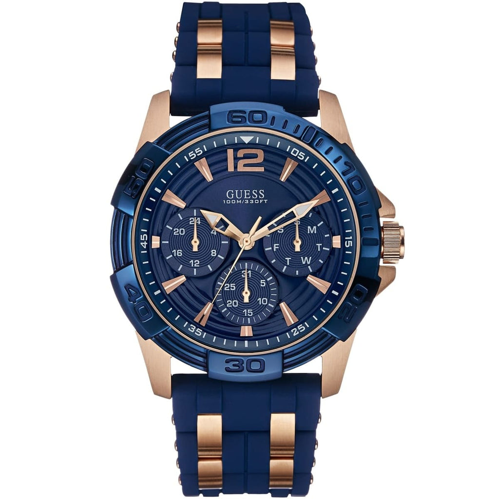 Guess Oasis W0366G4 Men's Rose Gold & Blue Rubber Strap Watch