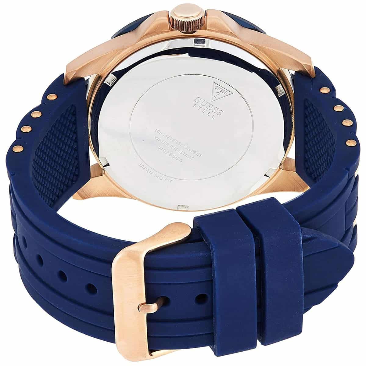 Guess Oasis W0366G4 Men's Rose Gold & Blue Rubber Strap Watch