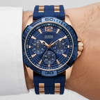 Guess Oasis W0366G4 Men's Rose Gold & Blue Rubber Strap Watch