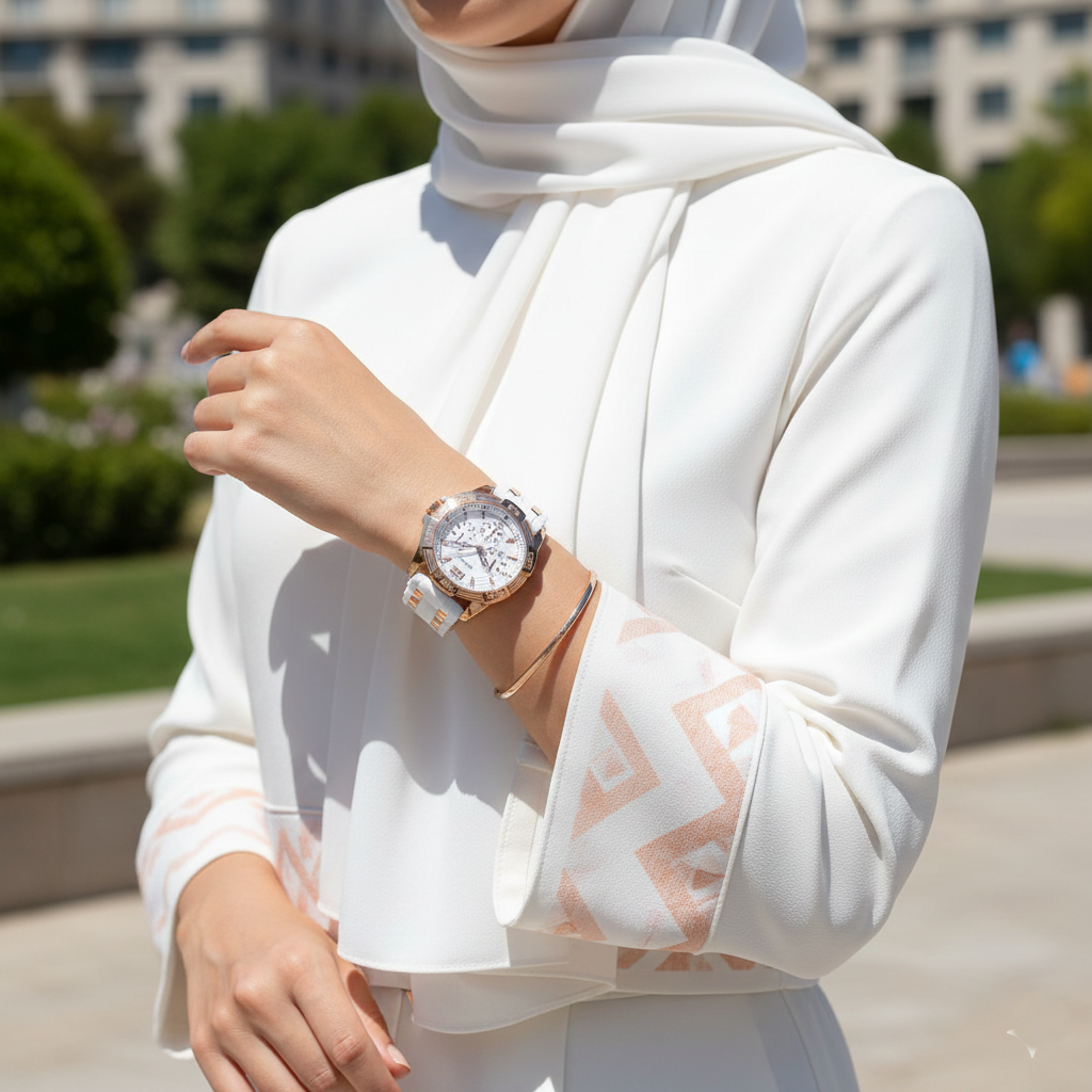 Guess W0615L1 Women's Rose Gold & White Rubber Strap Watch