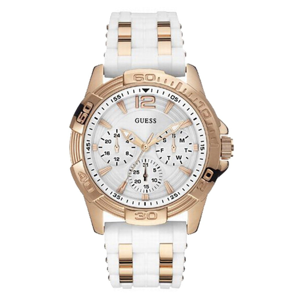 Guess W0615L1 Women's Rose Gold & White Rubber Strap Watch
