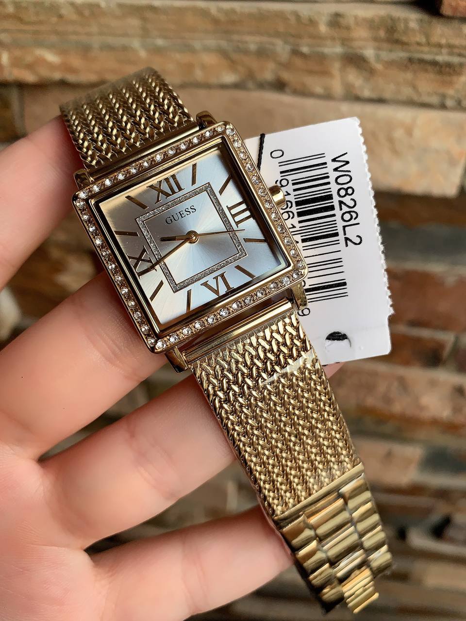 Guess Highline W0826L2 Gold Mesh Square Crystal Ladies Watch