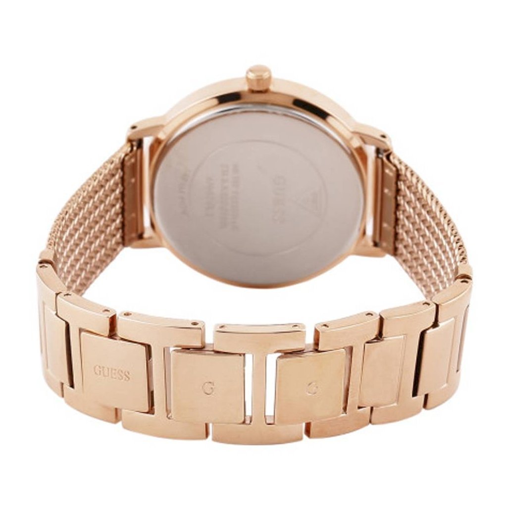Guess Willow W0836L1 ساعة يد نسائية بمينا لامع شبكي من الذهب الوردي