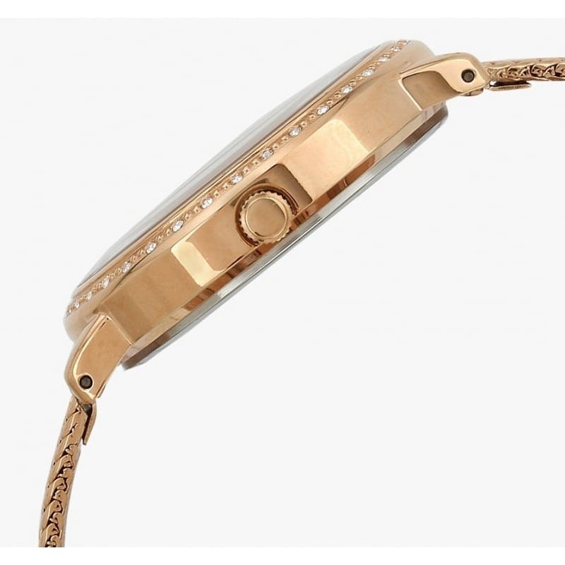 Guess Willow W0836L1 ساعة يد نسائية بمينا لامع شبكي من الذهب الوردي