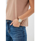 Guess Montauk W0934L3 Gold Case Crystal Bezel Brown Leather Women's Watch