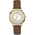 Guess Montauk W0934L3 Gold Case Crystal Bezel Brown Leather Women's Watch